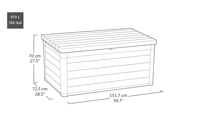 Arcón de exterior Denali 150 - 151,7x72.5x70 cm y 570L - Deco Gris